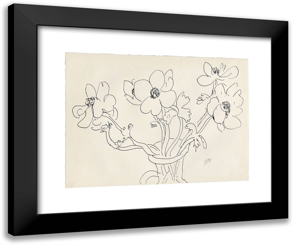 Anemones in a Vase (Recto and Verso) 24x20 Black Modern Wood Framed Art Print Poster by Matisse, Henri