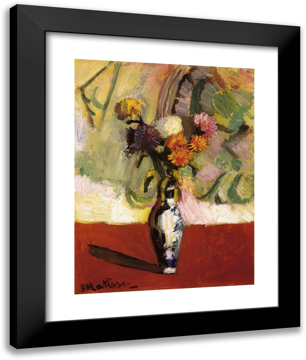 Chrysanthemums in a Chinese Vase 20x24 Black Modern Wood Framed Art Print Poster by Matisse, Henri