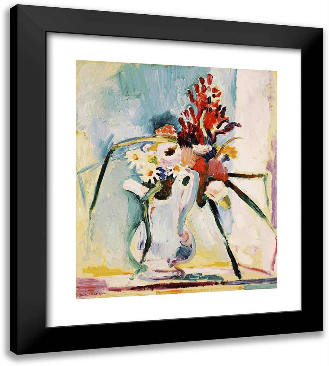 Flowers in a Pitcher  20x22 Black Modern Wood Framed Art Print Poster by Matisse, Henri