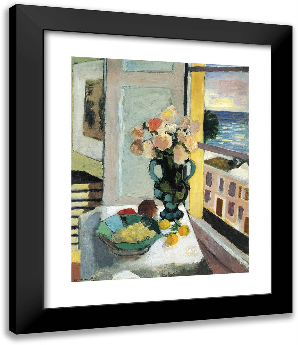 Flowers in Front of a Window  20x24 Black Modern Wood Framed Art Print Poster by Matisse, Henri
