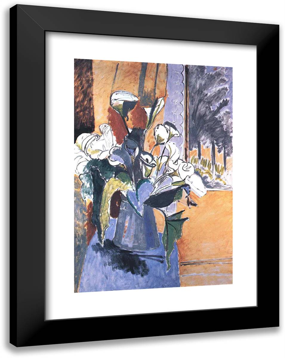 Flowers on the Windowsill  18x24 Black Modern Wood Framed Art Print Poster by Matisse, Henri
