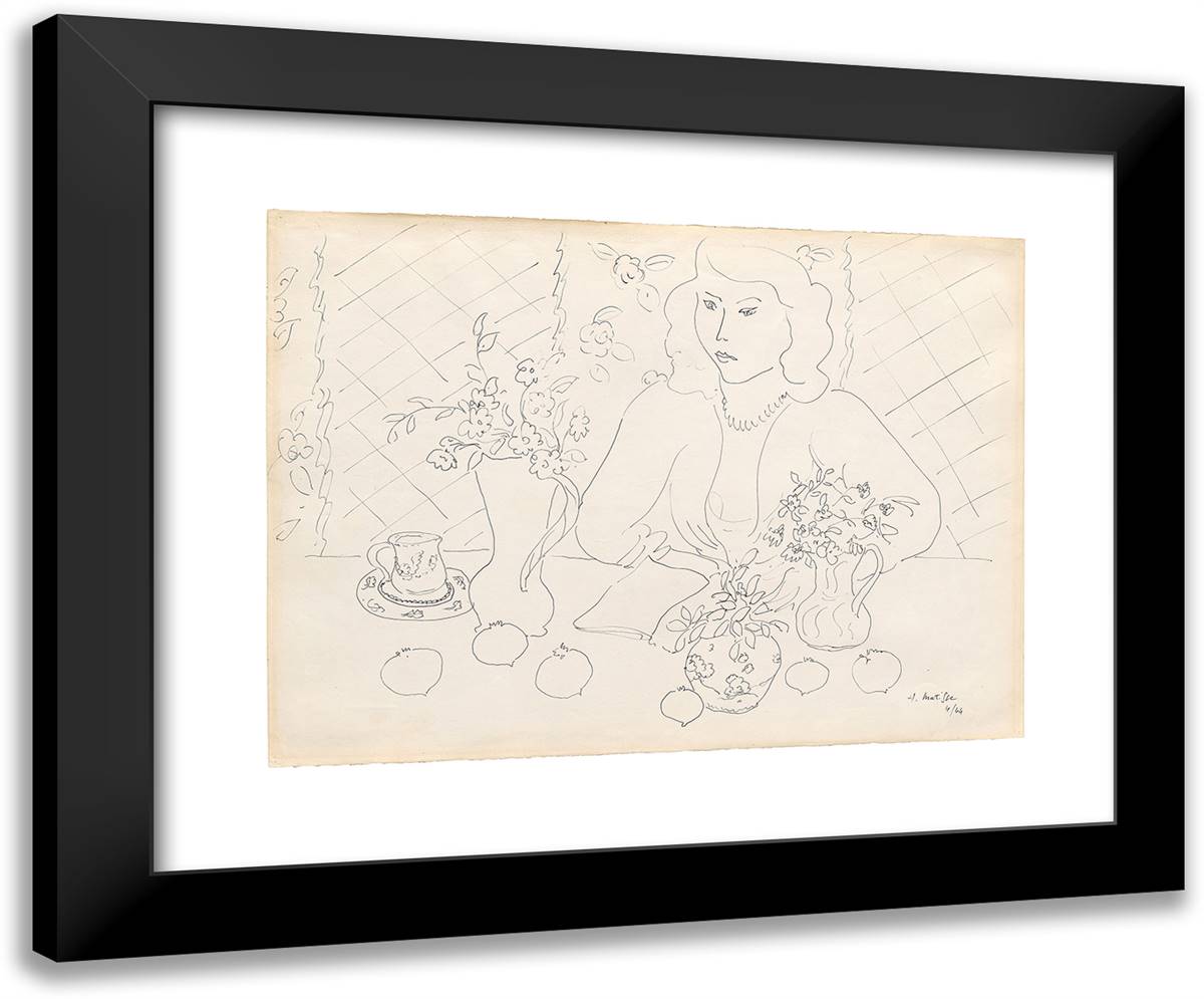 Girl at a Table 24x20 Black Modern Wood Framed Art Print Poster by Matisse, Henri