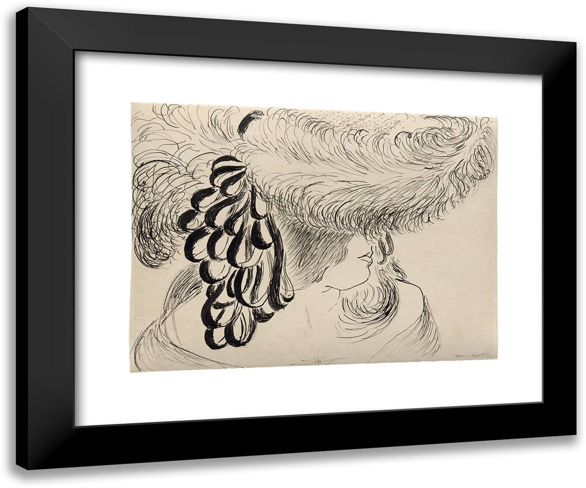 Girl in Plumed Hat (Mlle Antoinette) 24x20 Black Modern Wood Framed Art Print Poster by Matisse, Henri