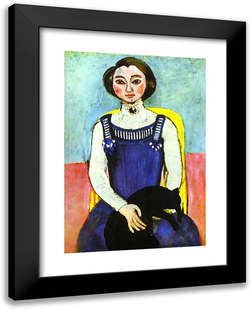 Girl with a Black Cat 19x24 Black Modern Wood Framed Art Print Poster by Matisse, Henri