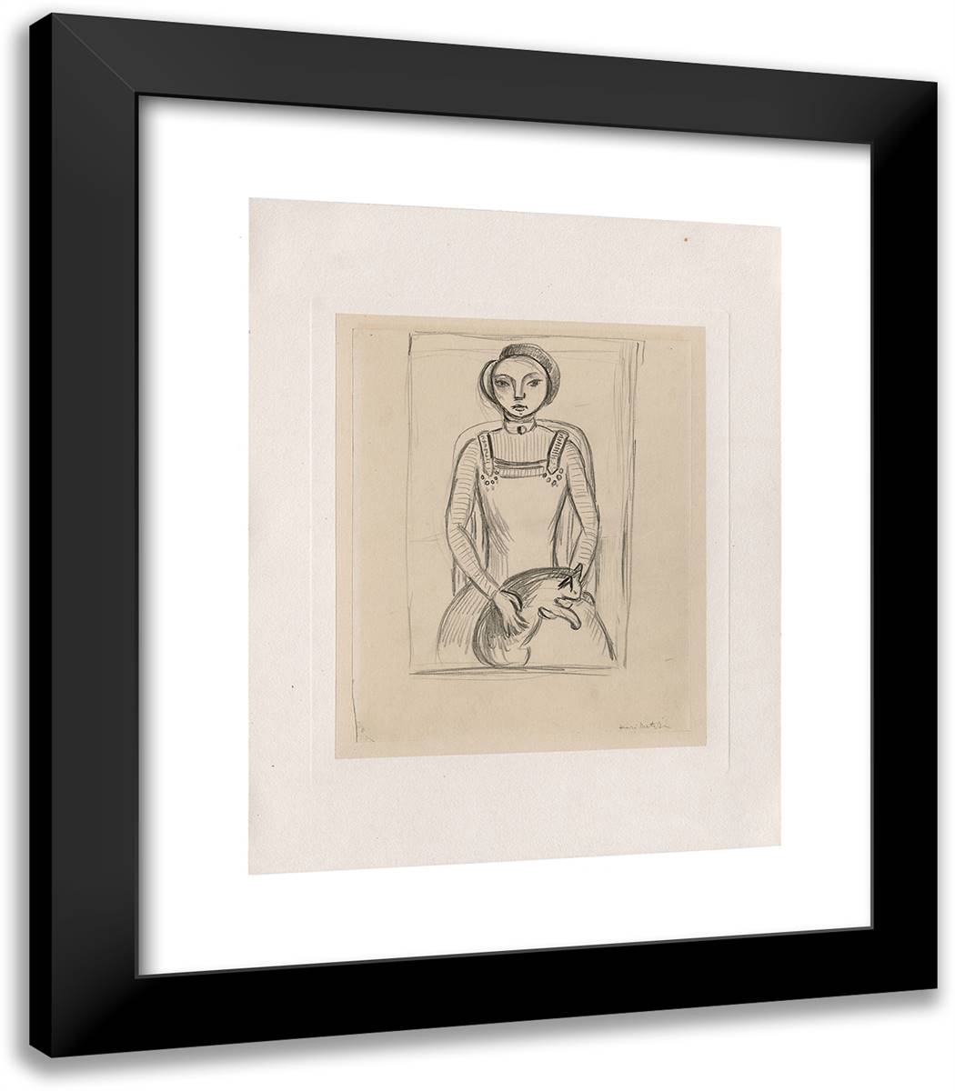 Girl with a Cat 20x23 Black Modern Wood Framed Art Print Poster by Matisse, Henri