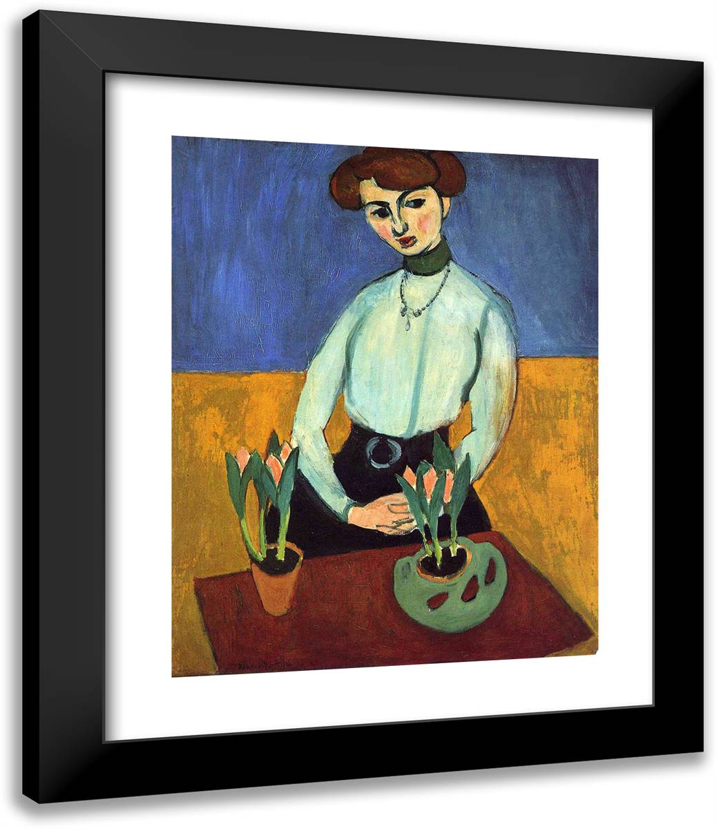 Girl with Tulips  20x24 Black Modern Wood Framed Art Print Poster by Matisse, Henri