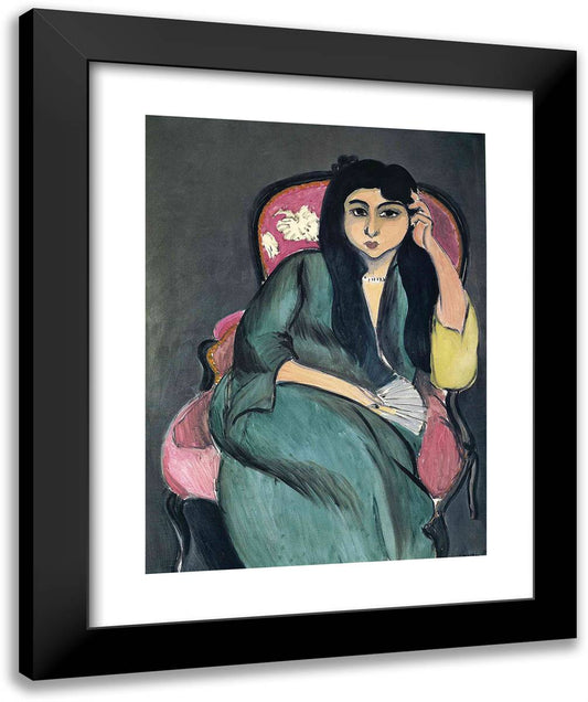 Laurette in Green in a Pink Chair 20x24 Black Modern Wood Framed Art Print Poster by Matisse, Henri