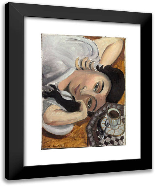 Laurette with a Cup of Coffee 20x24 Black Modern Wood Framed Art Print Poster by Matisse, Henri