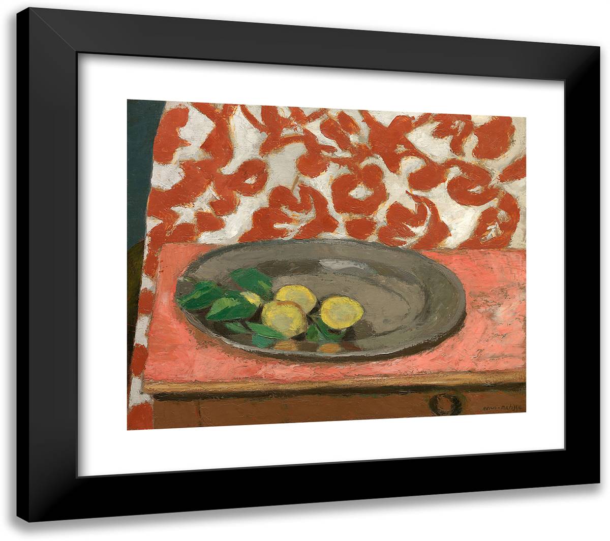 Lemons on a Pewter Plate 23x20 Black Modern Wood Framed Art Print Poster by Matisse, Henri