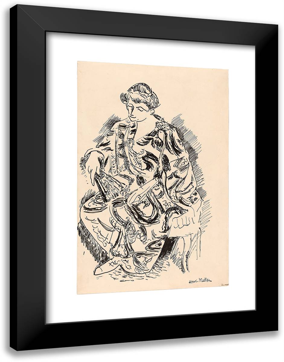 Madame Matisse with Her Fan 18x24 Black Modern Wood Framed Art Print Poster by Matisse, Henri