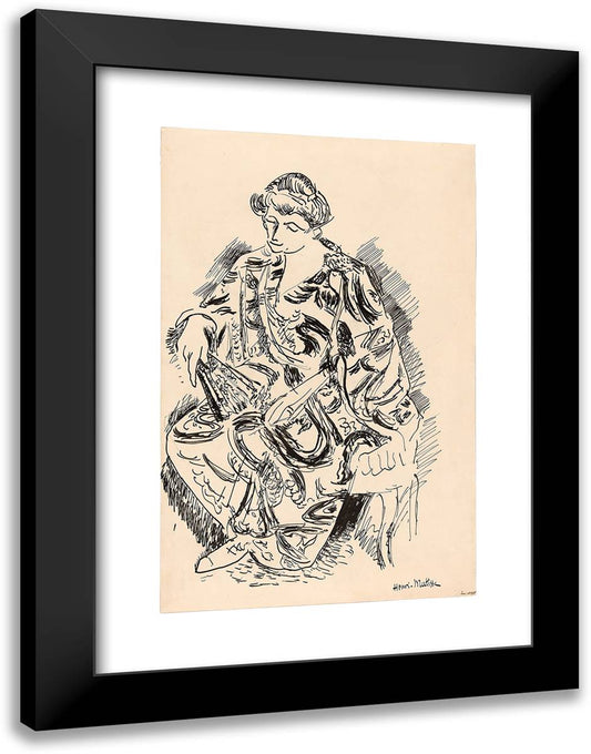 Madame Matisse with Her Fan 18x24 Black Modern Wood Framed Art Print Poster by Matisse, Henri