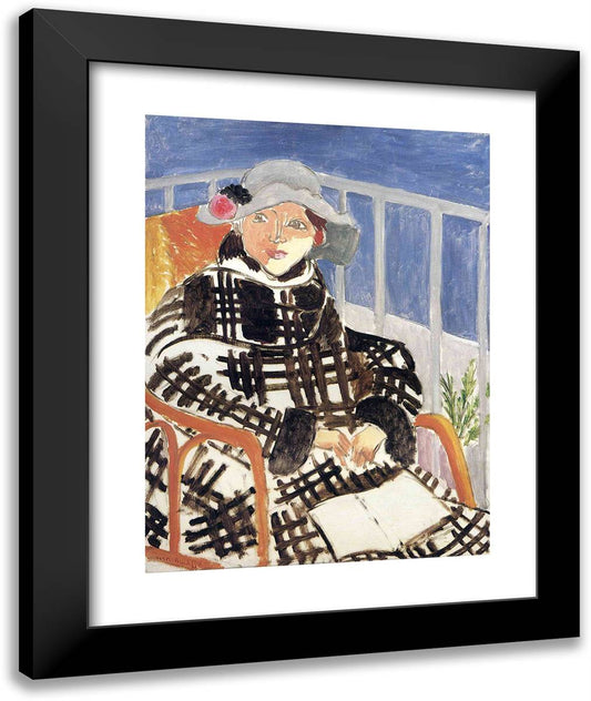 Mlle Matisse in a Scotch Plaid Coat 20x24 Black Modern Wood Framed Art Print Poster by Matisse, Henri