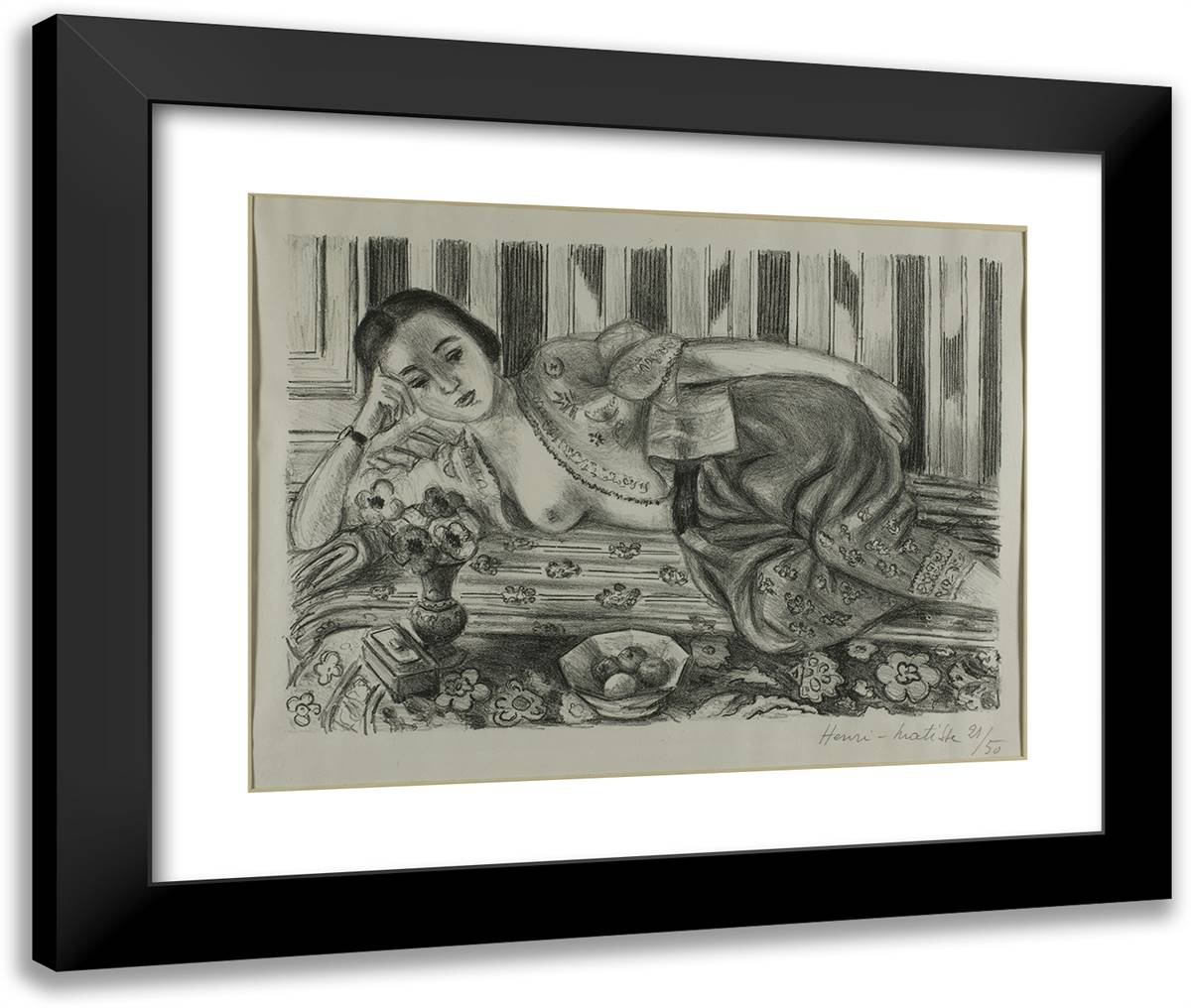 Odalisque in Red Satin Pantaloons 24x20 Black Modern Wood Framed Art Print Poster by Matisse, Henri