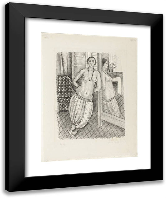 Odalisque in Striped Pants, Reflected in the Mirror 20x24 Black Modern Wood Framed Art Print Poster by Matisse, Henri