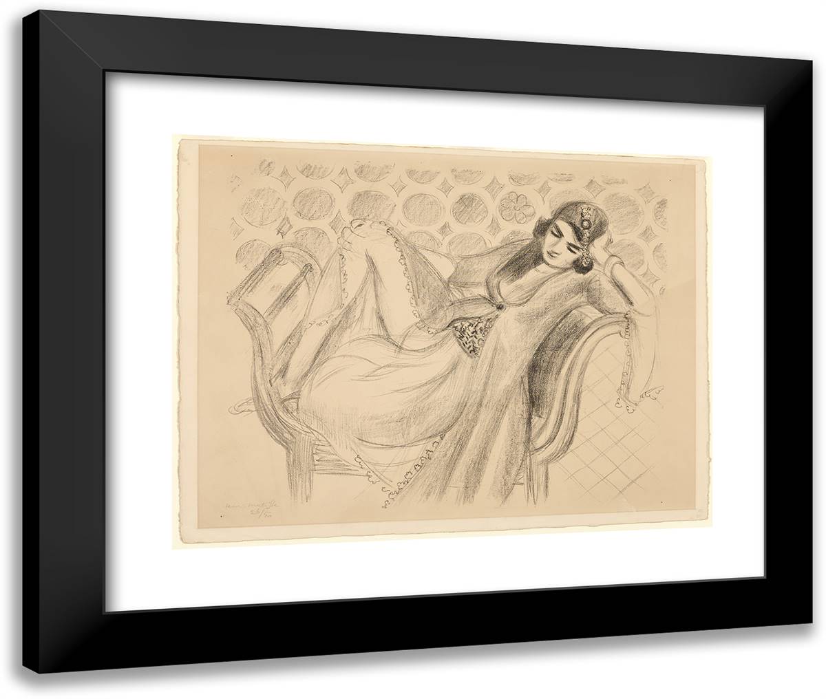 Resting on the Bench 24x20 Black Modern Wood Framed Art Print Poster by Matisse, Henri