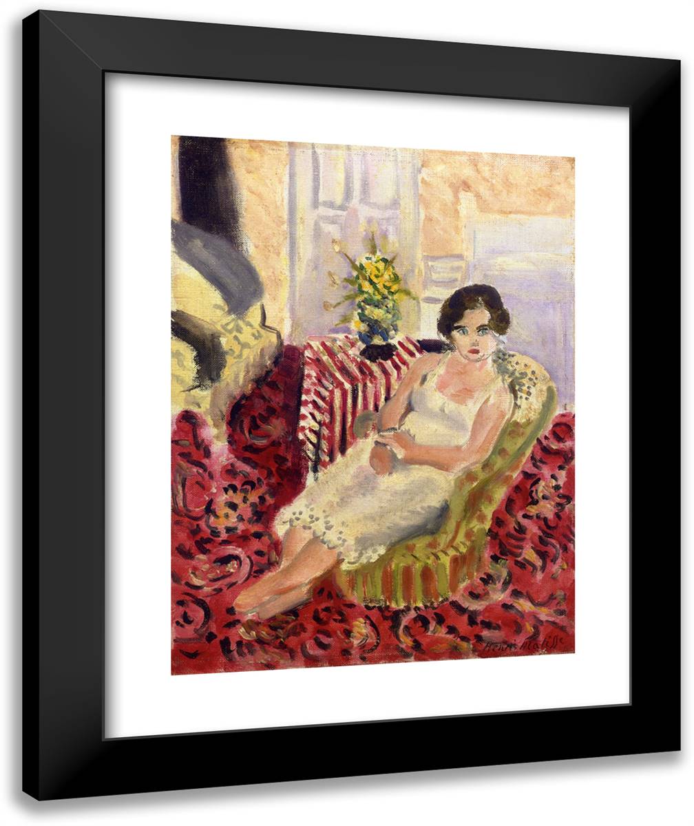 Seated Figure, Striped Carpet 20x24 Black Modern Wood Framed Art Print Poster by Matisse, Henri