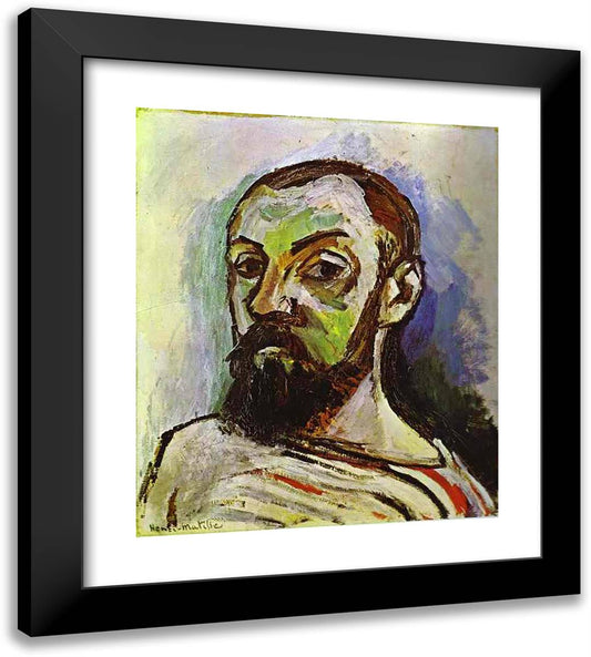 Self-Portrait in a Striped T-Shirt 20x22 Black Modern Wood Framed Art Print Poster by Matisse, Henri