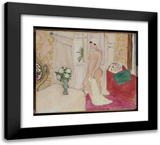 The Maiden and the Vase of Flowers or Pink Nude 22x20 Black Modern Wood Framed Art Print Poster by Matisse, Henri