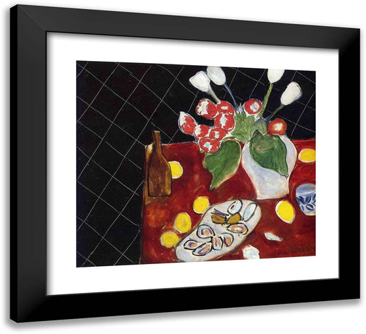 Tulips and Oysters on a Black Background 22x20 Black Modern Wood Framed Art Print Poster by Matisse, Henri