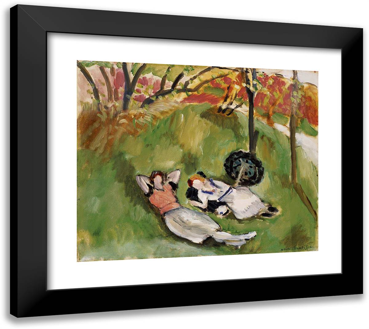 Two Figures Reclining in a Landscape  22x20 Black Modern Wood Framed Art Print Poster by Matisse, Henri