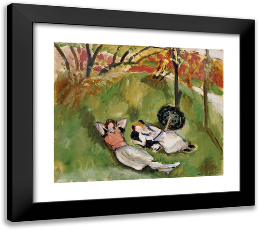 Two Figures Reclining in a Landscape  22x20 Black Modern Wood Framed Art Print Poster by Matisse, Henri