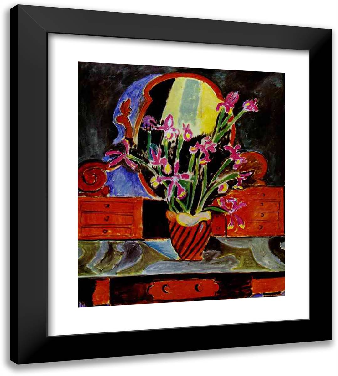Vase of Irises 20x22 Black Modern Wood Framed Art Print Poster by Matisse, Henri