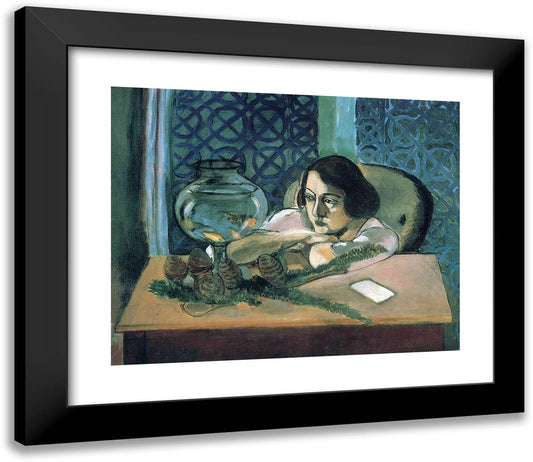 Woman Before a Fish Bowl 23x20 Black Modern Wood Framed Art Print Poster by Matisse, Henri