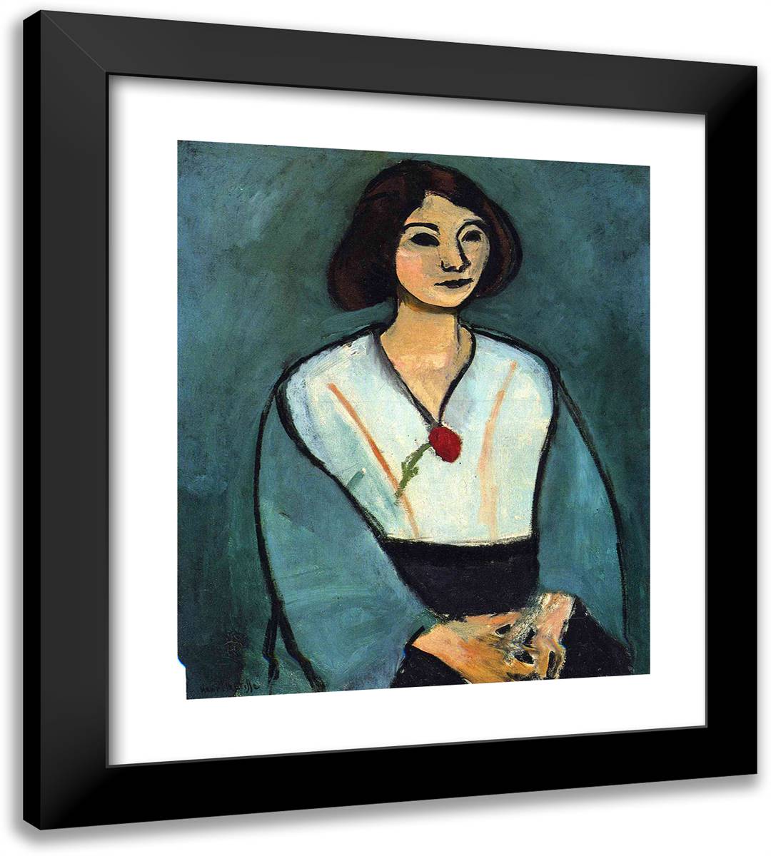 Woman in Green with a Carnation 20x22 Black Modern Wood Framed Art Print Poster by Matisse, Henri