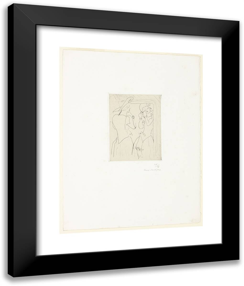 Woman Looking in a Mirror, Adjusting Her Hat 20x24 Black Modern Wood Framed Art Print Poster by Matisse, Henri