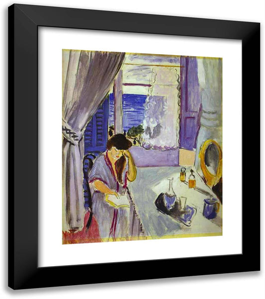 Woman Reading at a Dressing Table (Interieur, Nice)  20x23 Black Modern Wood Framed Art Print Poster by Matisse, Henri