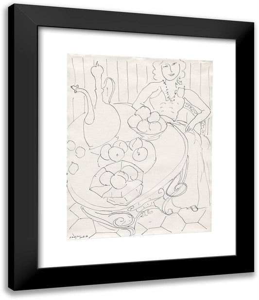 Woman Seated at a Table with Fruit and Pitcher 20x24 Black Modern Wood Framed Art Print Poster by Matisse, Henri