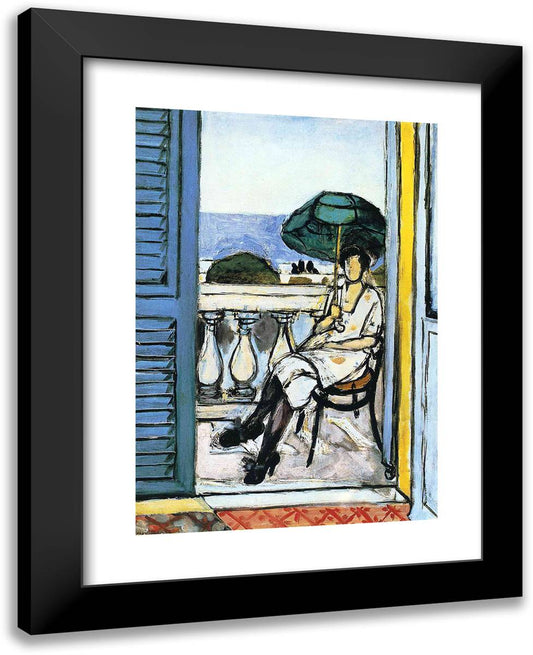 Woman with a Green Parasol on a Balcony  19x24 Black Modern Wood Framed Art Print Poster by Matisse, Henri
