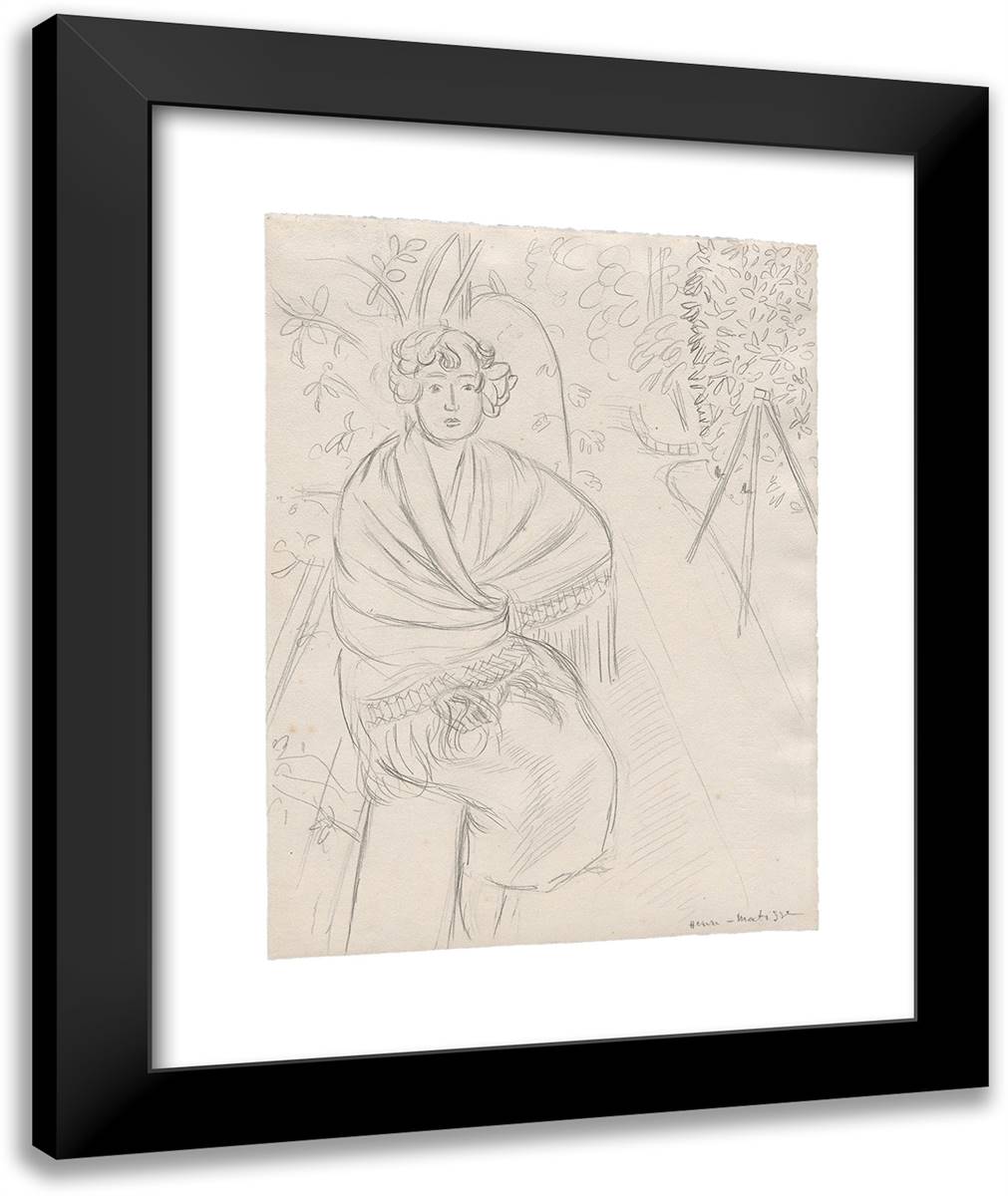 Woman with a Shawl, in a Garden 20x24 Black Modern Wood Framed Art Print Poster by Matisse, Henri