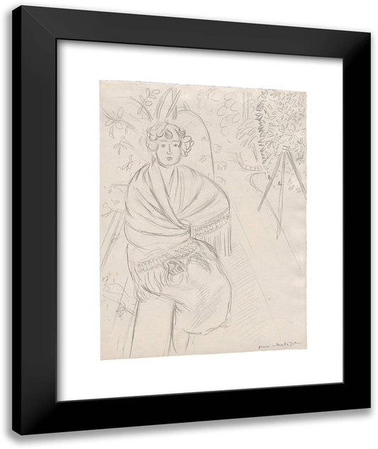 Woman with a Shawl, in a Garden 20x24 Black Modern Wood Framed Art Print Poster by Matisse, Henri