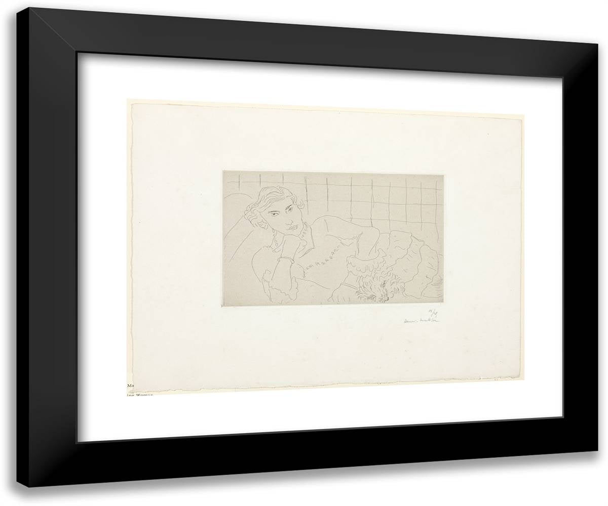 Young Woman and Her Dog 24x20 Black Modern Wood Framed Art Print Poster by Matisse, Henri