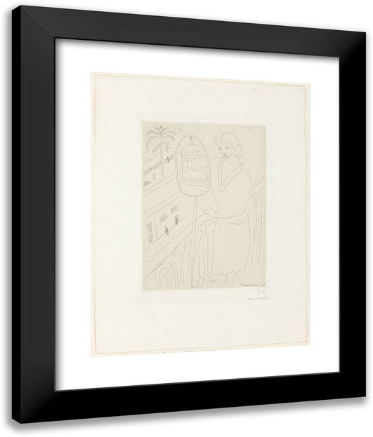 Young Woman on a Balcony Looking at Parakeets 20x24 Black Modern Wood Framed Art Print Poster by Matisse, Henri