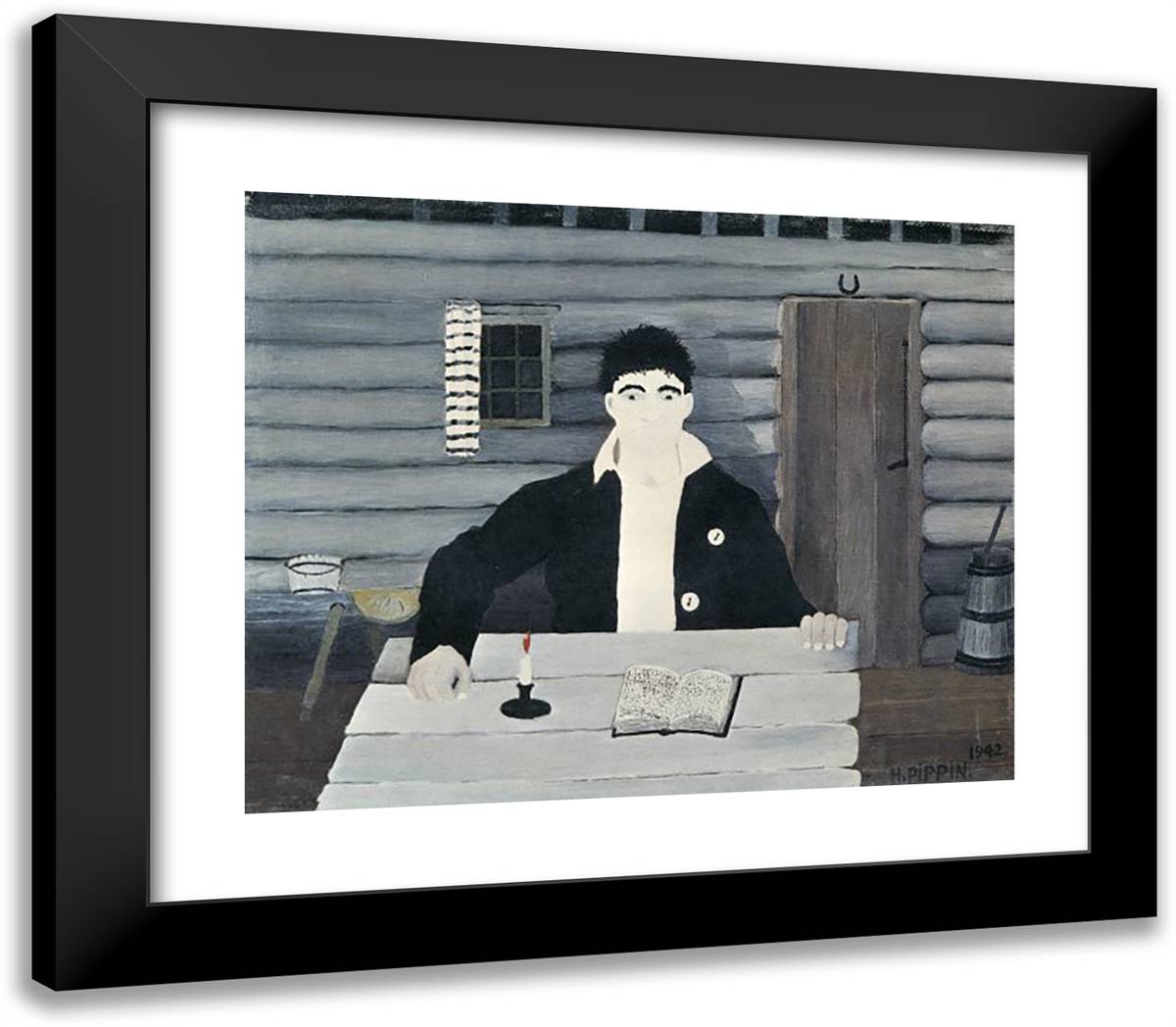 John Brown Reading His Bible 23x20 Black Modern Wood Framed Art Print Poster by Pippin, Horace
