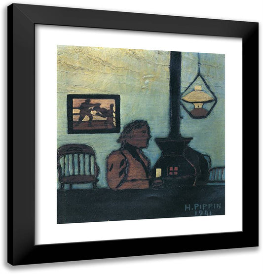 Man Seated Near Stove 20x21 Black Modern Wood Framed Art Print Poster by Pippin, Horace