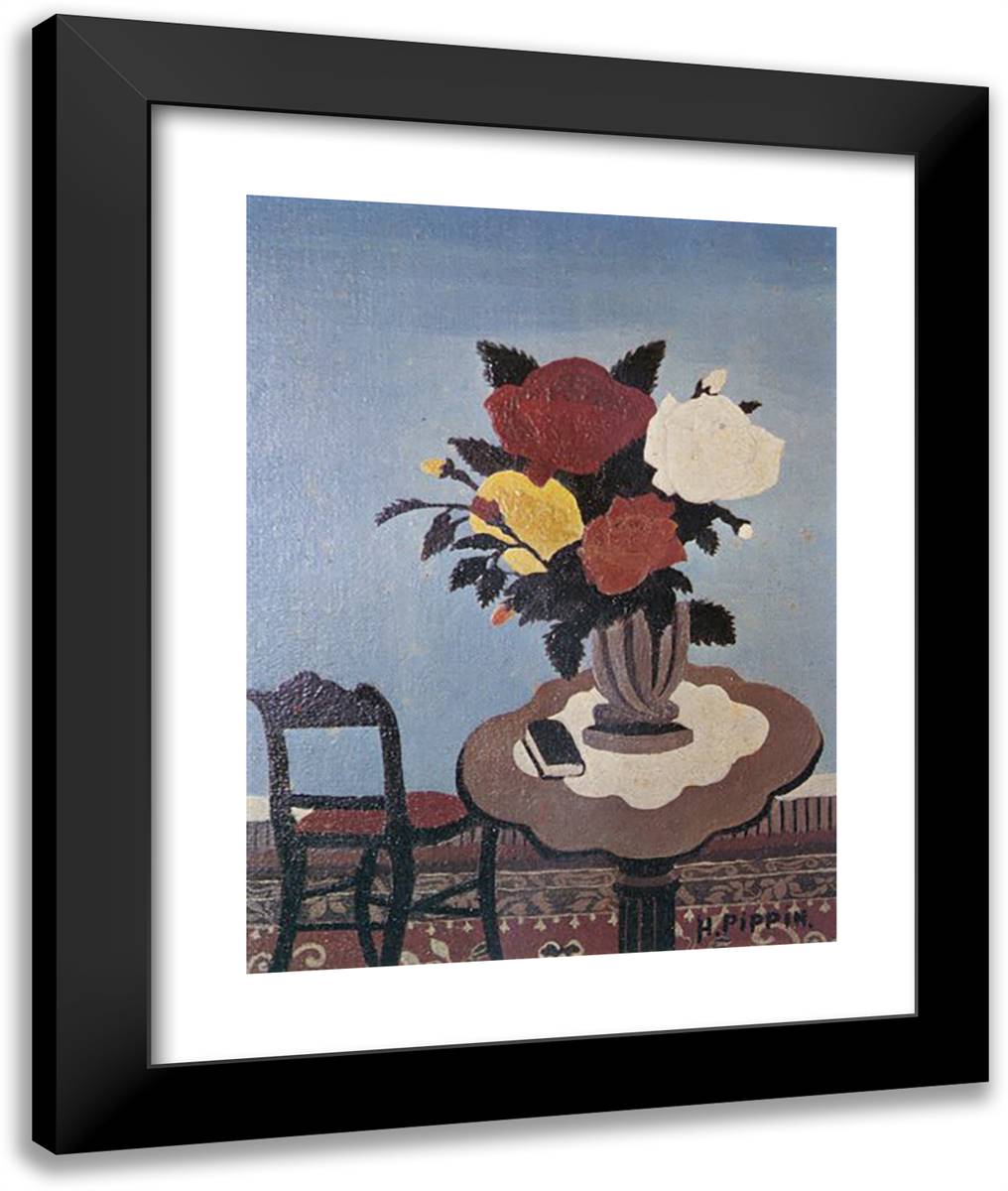 Roses with Red Chair 20x24 Black Modern Wood Framed Art Print Poster by Pippin, Horace