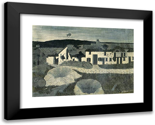 Shell Holes and Observation Balloon, Champagne Sector 24x19 Black Modern Wood Framed Art Print Poster by Pippin, Horace