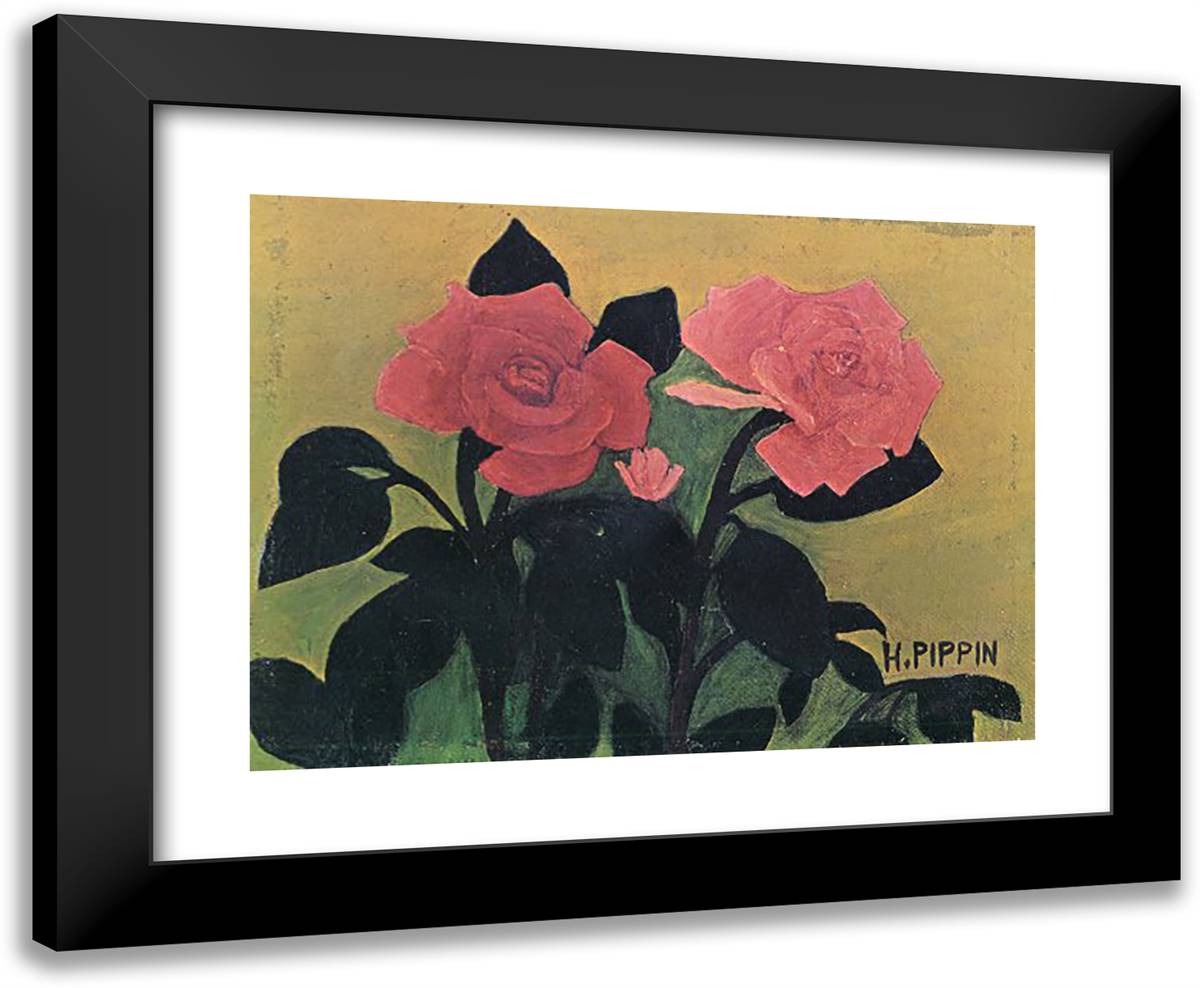 Two Pink Roses 24x20 Black Modern Wood Framed Art Print Poster by Pippin, Horace