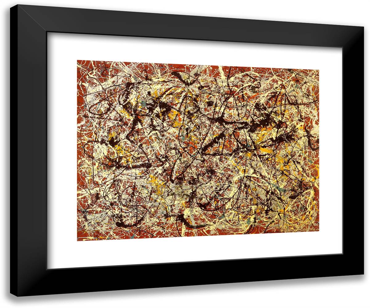 Mural on Indian Red Ground 24x20 Black Modern Wood Framed Art Print Poster by Pollock, Jackson