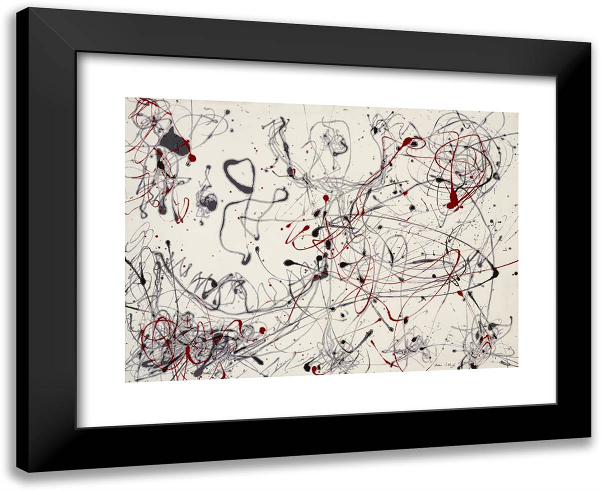 Number 4 (Gray and Red) 24x20 Black Modern Wood Framed Art Print Poster by Pollock, Jackson