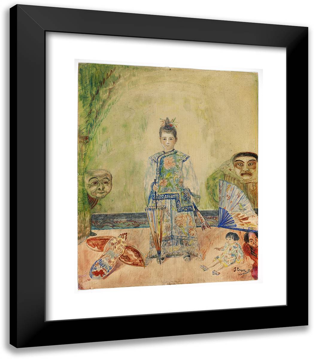 Portrait of the Artist's Niece in Chinese Costume 20x23 Black Modern Wood Framed Art Print Poster by Ensor, James