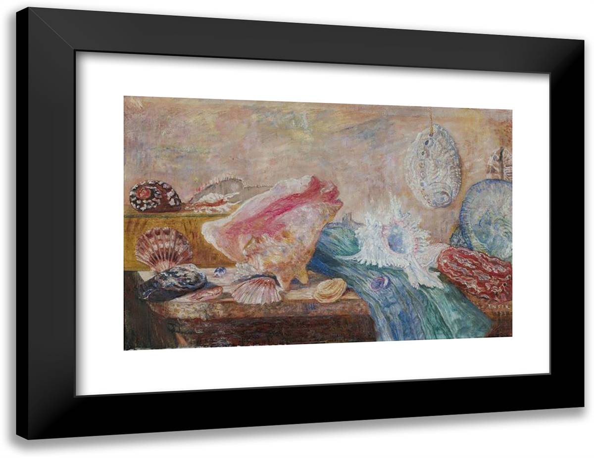 Shells and Shellfish 24x18 Black Modern Wood Framed Art Print Poster by Ensor, James