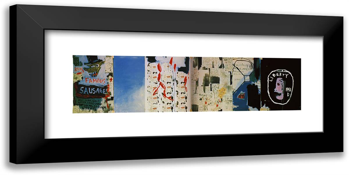 Brother's Sausage  24x12 Black Modern Wood Framed Art Print Poster by Basquiat, Jean Michel