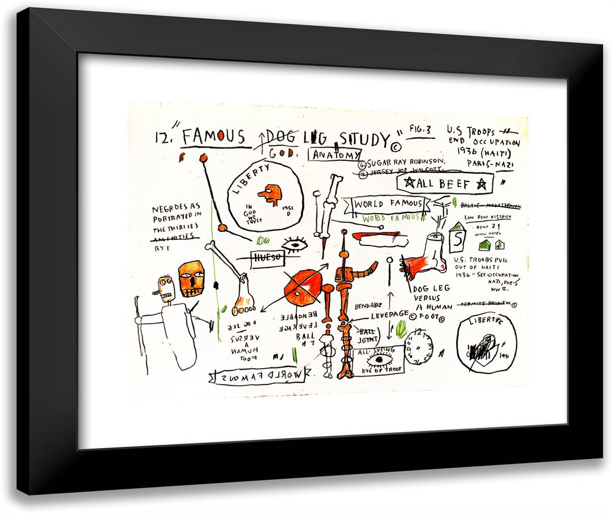 Dog Leg Study  24x20 Black Modern Wood Framed Art Print Poster by Basquiat, Jean Michel
