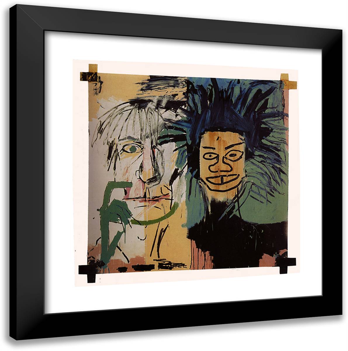 Dos Cabezas 20x20 Black Modern Wood Framed Art Print Poster by Basquiat, Jean Michel