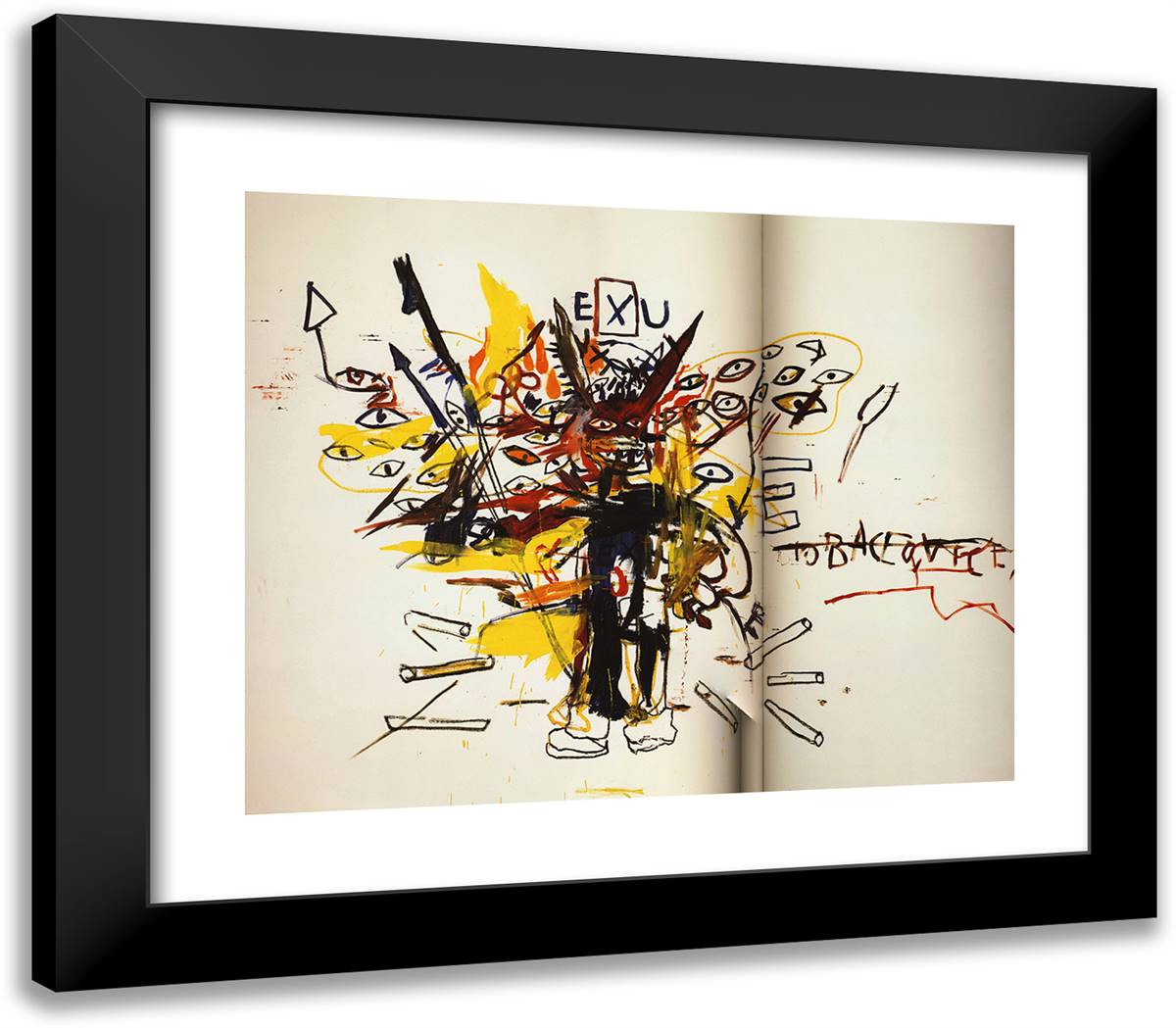Exu  23x20 Black Modern Wood Framed Art Print Poster by Basquiat, Jean Michel