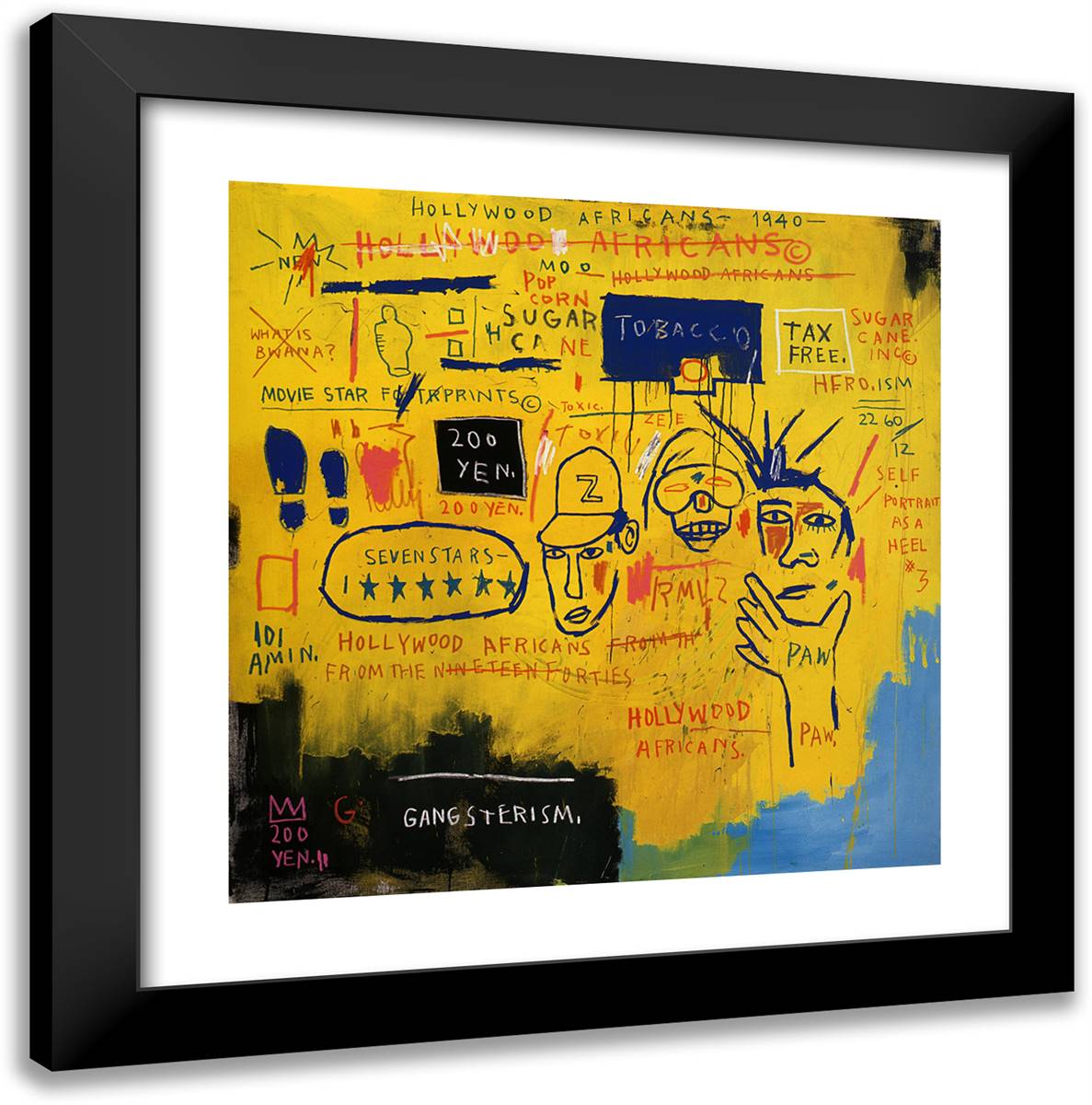 Hollywood Africans 20x20 Black Modern Wood Framed Art Print Poster by Basquiat, Jean Michel